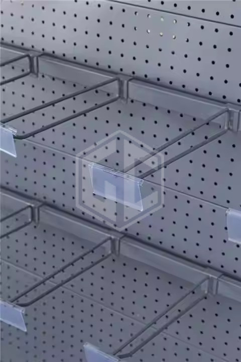 Good Quality Store Stands Rack Market Hanging Shelf Wall Shelf with Hooks Supermarket Display Shelves Cold Rolled Steel 50 Sets