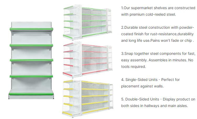 Factory Direct Sales Customizable Adjustable Supermarket Shelves Grocery Items Shelves of Retail Store Supermarket Rack Metallic (1)