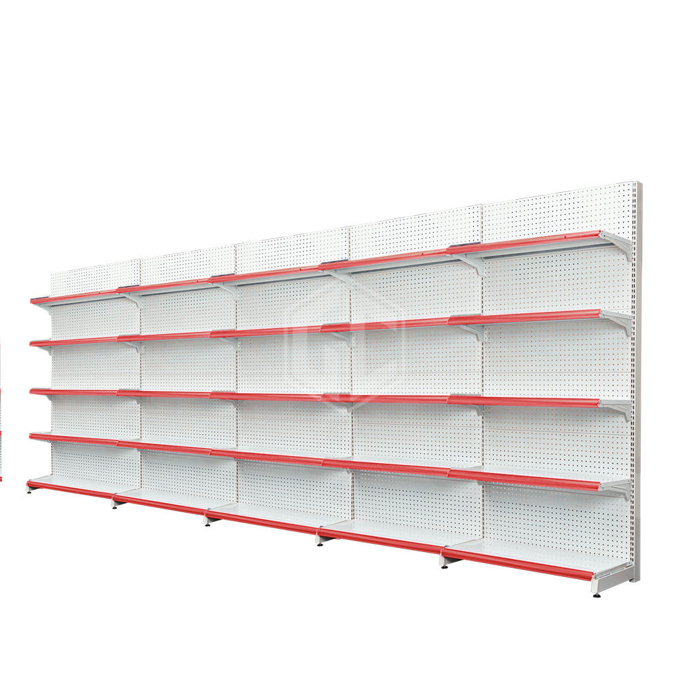 CE Approved Metallic Supermarket Display Shelves Wall Gondola Shelving Single Sided Retail Product Display Stand