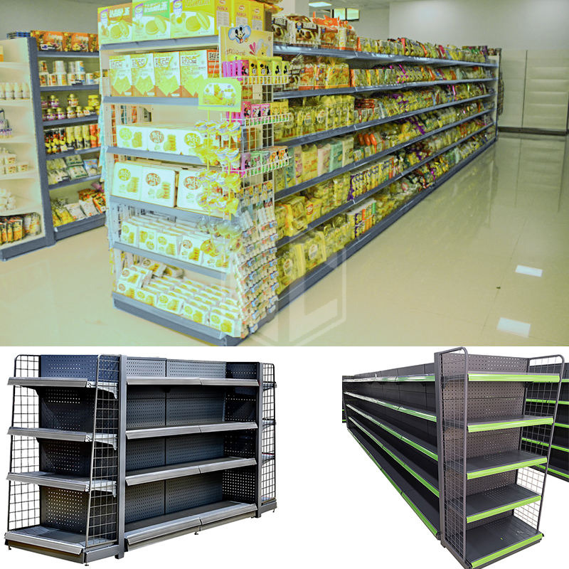 Factory Direct Sales Customizable Adjustable Supermarket Shelves Grocery Items Shelves of Retail Store Supermarket Rack Metallic