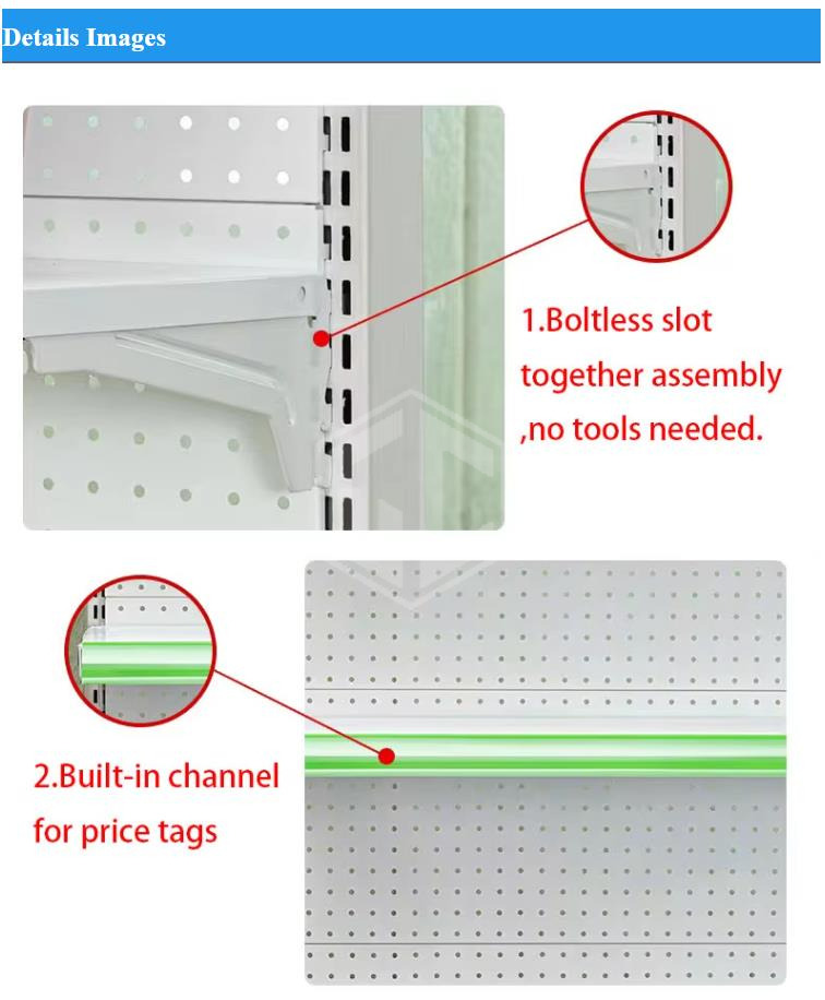 CE Approved Metallic Supermarket Display Shelves Wall Gondola Shelving Single Sided Retail Product Display Stand (8)